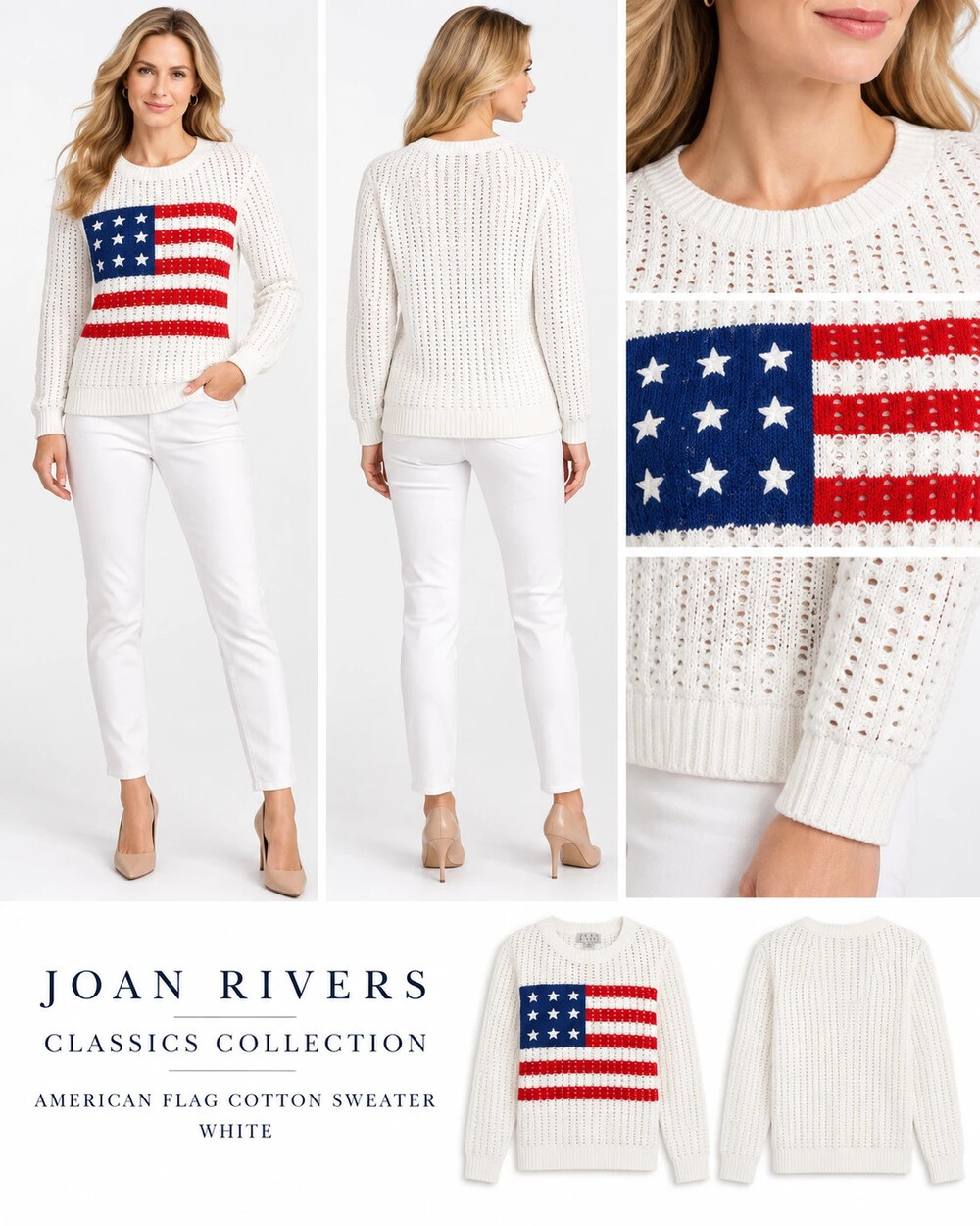 joan rivers american flag cotton sweater white size xl